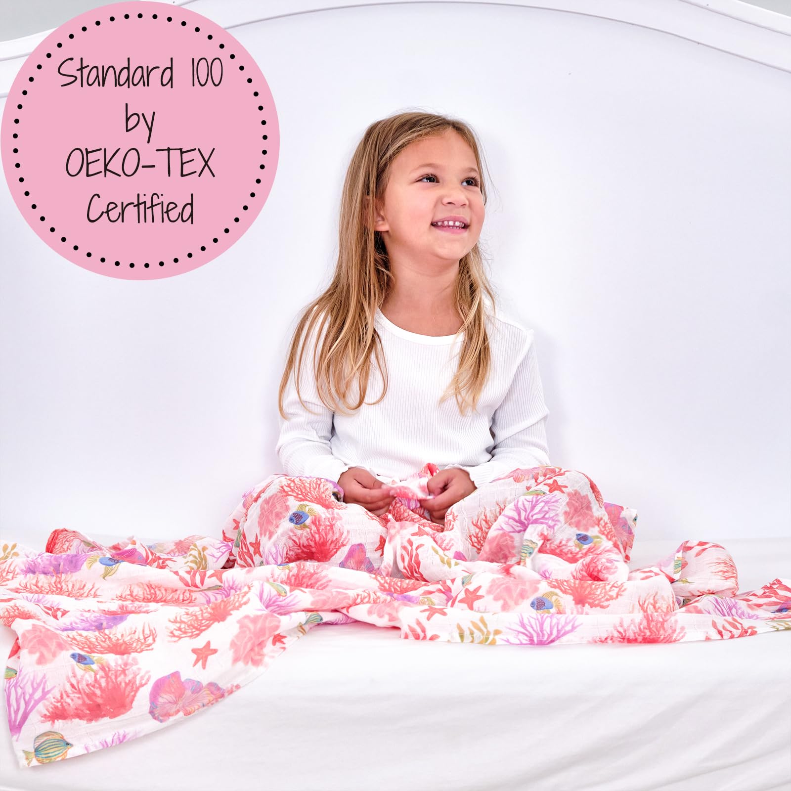 LollyBanks 47x47 inch swaddle laid flat for easy wrapping
