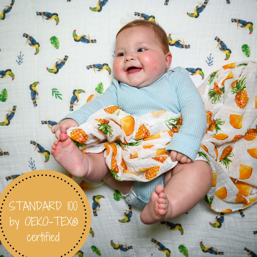 LollyBanks 47x47 inch swaddle supports secure wrapping.