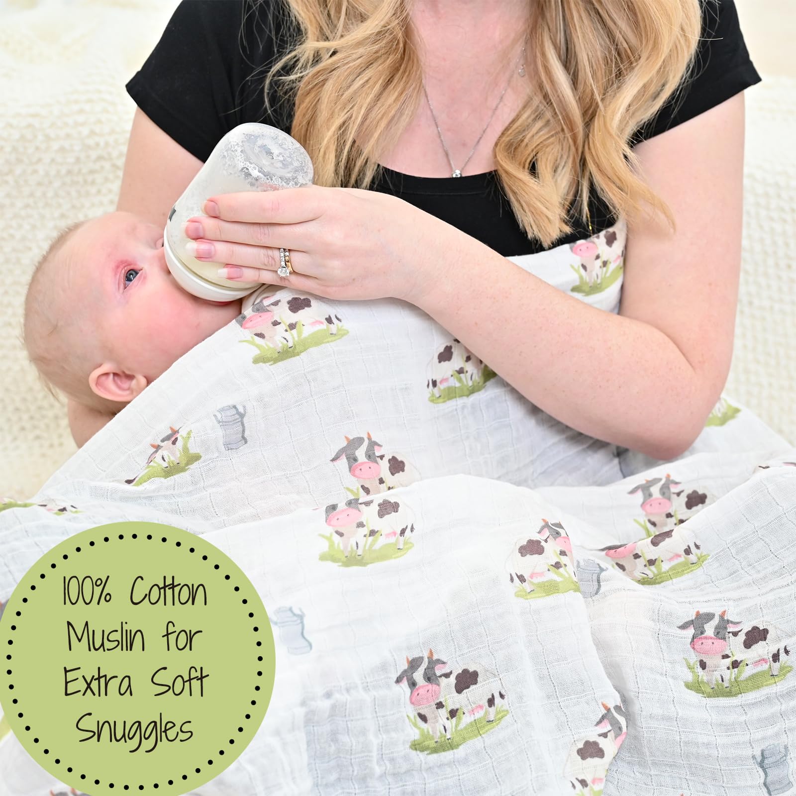LollyBanks 47x47 swaddle blanket in crib for newborn wrap