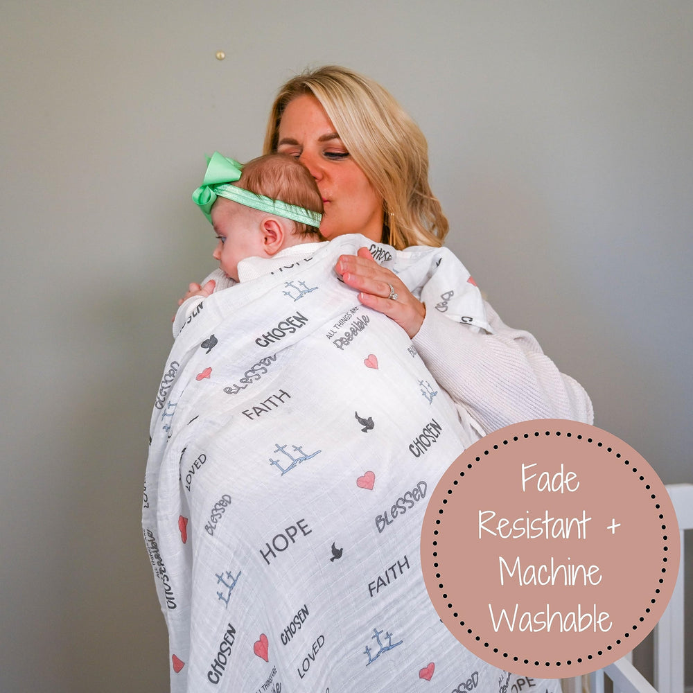 LollyBanks baby blanket laid flat highlights 47x47 inch size
