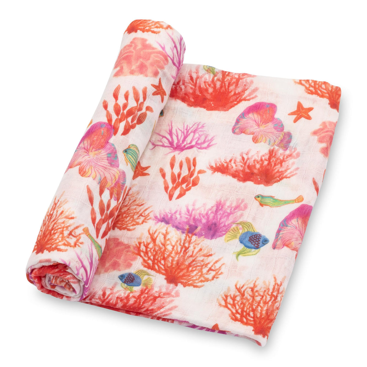 LollyBanks coral-print muslin swaddle blanket for cozy baby snuggles