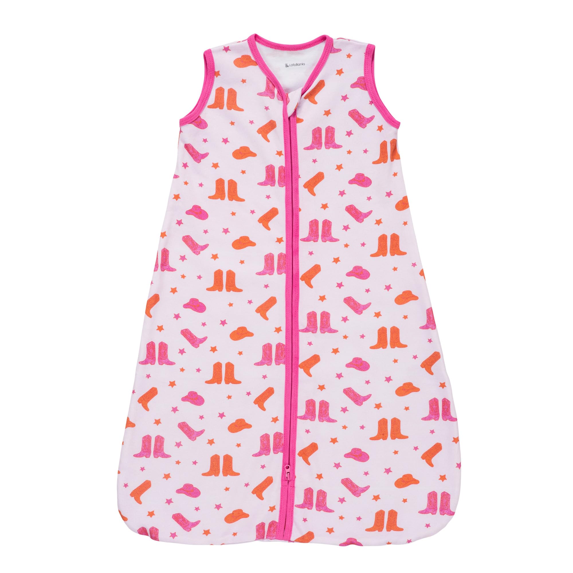 LollyBanks pink boot print sleep sack provides cozy, safe sleep for babies