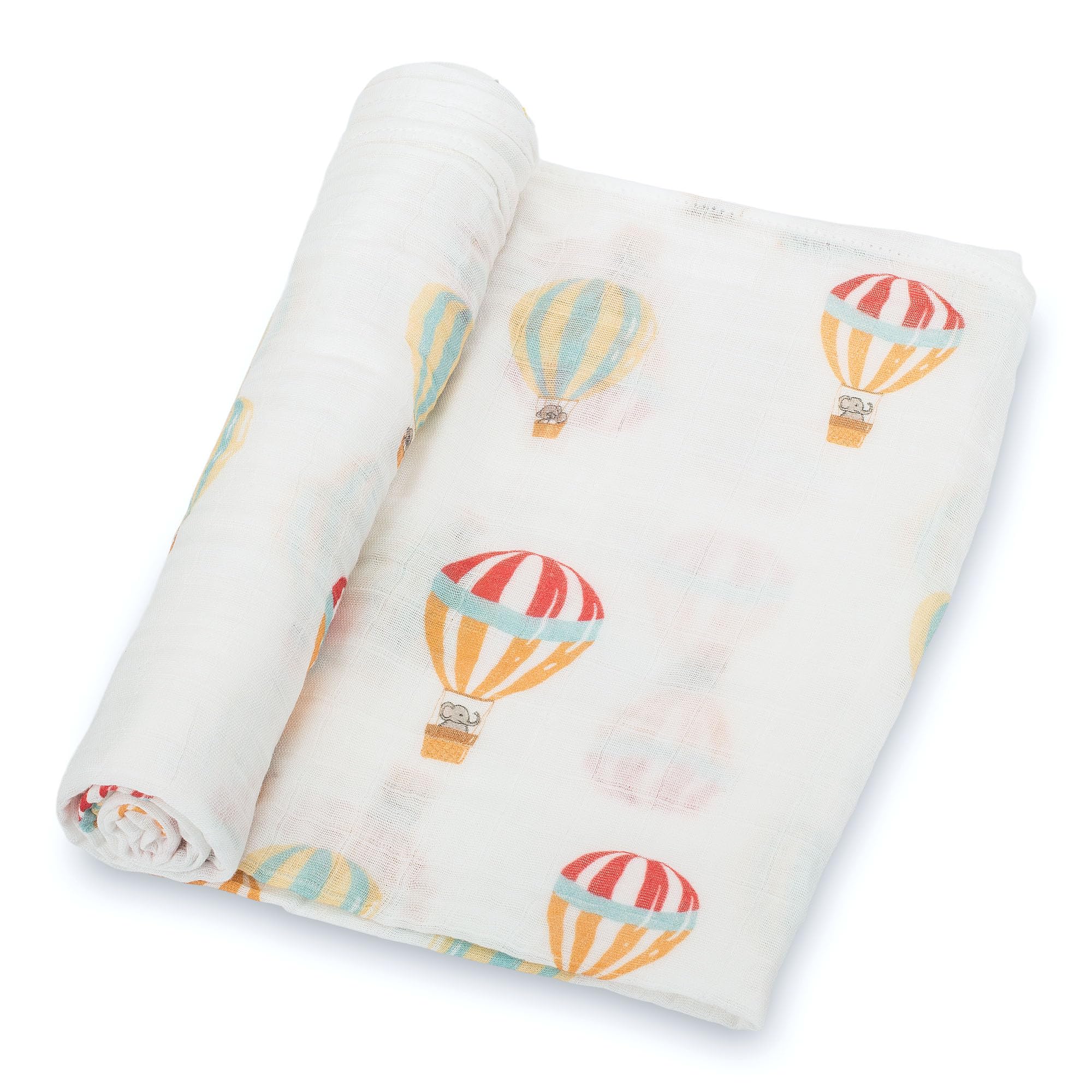 LollyBanks baby swaddle with hot air balloon print for gentle daytime adventures
