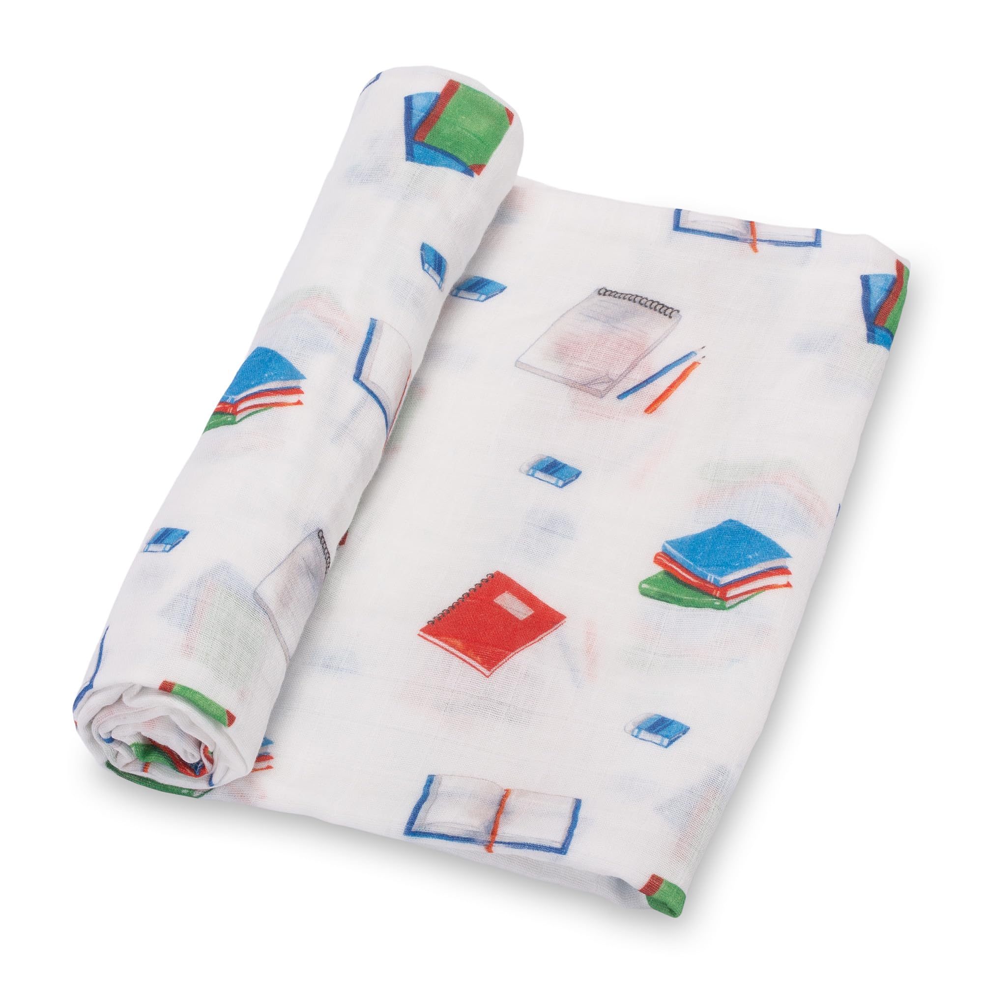 LollyBanks Books print swaddle blanket provides gentle warmth for newborn rest.