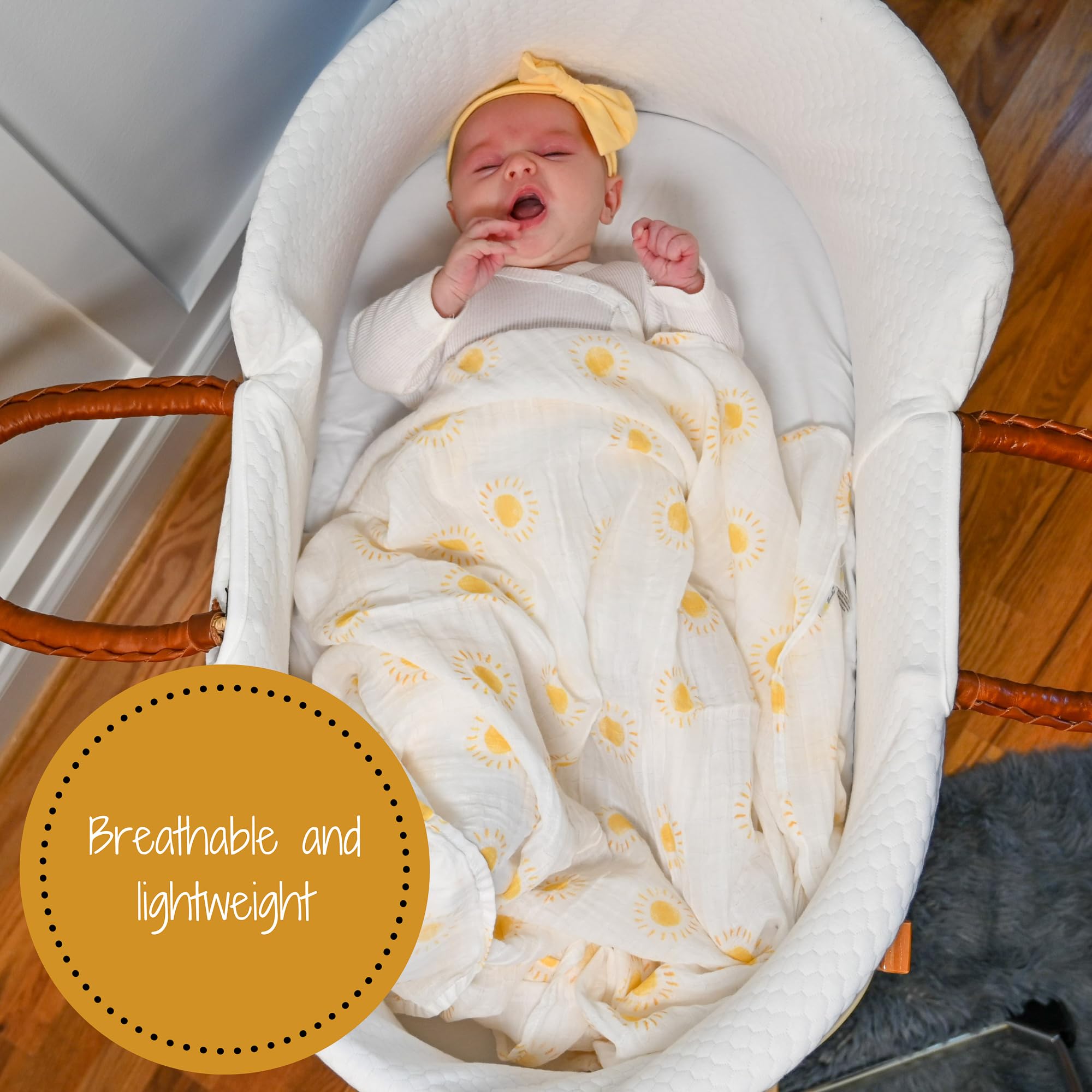 LollyBanks 47x47 inch swaddle supports secure wrapping as baby grows