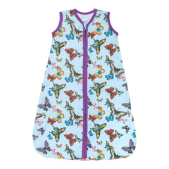 LollyBanks butterfly-print sleep sack on baby, breathable cotton for cozy sleep.