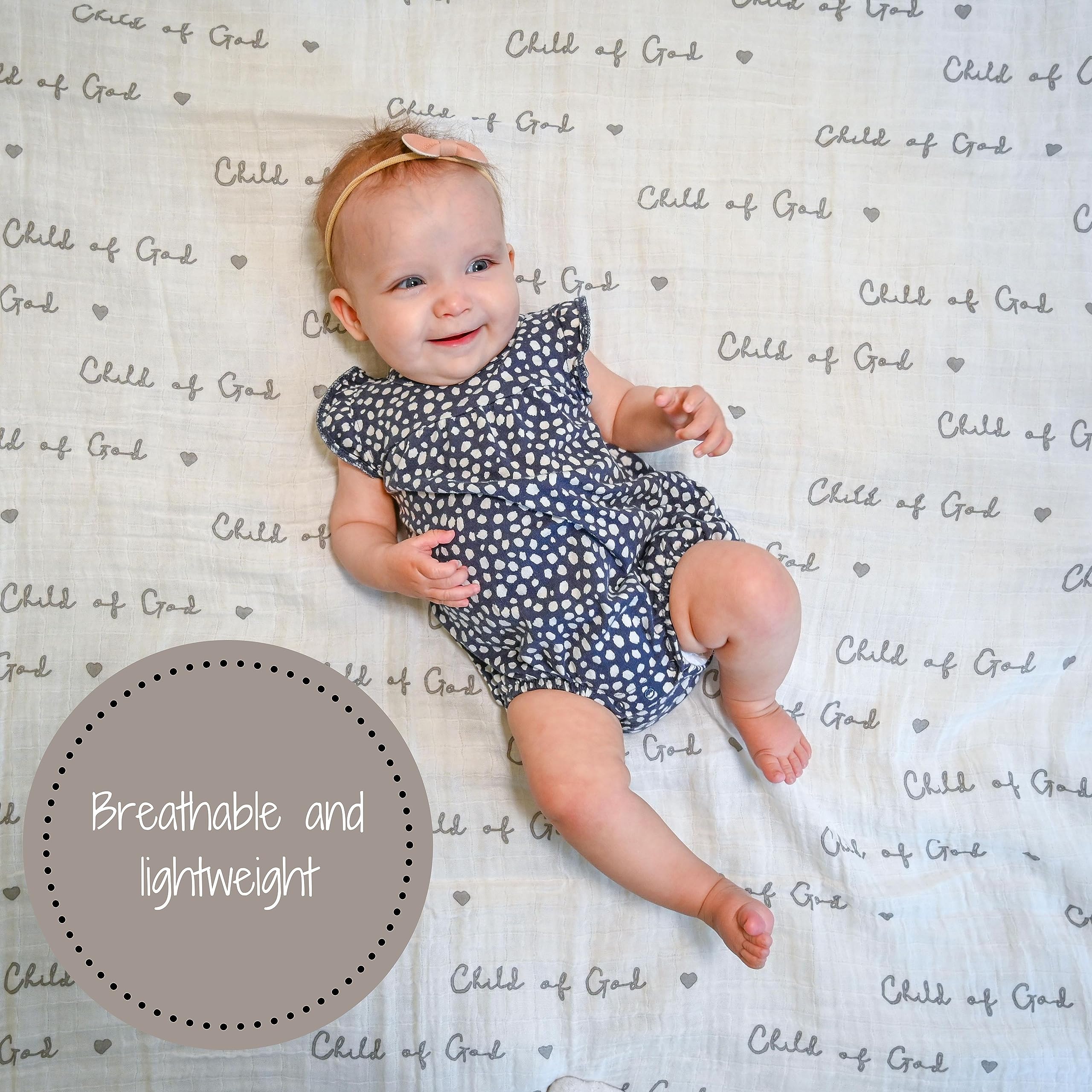 LollyBanks Child of God print swaddle design featured in a peaceful nursery decor