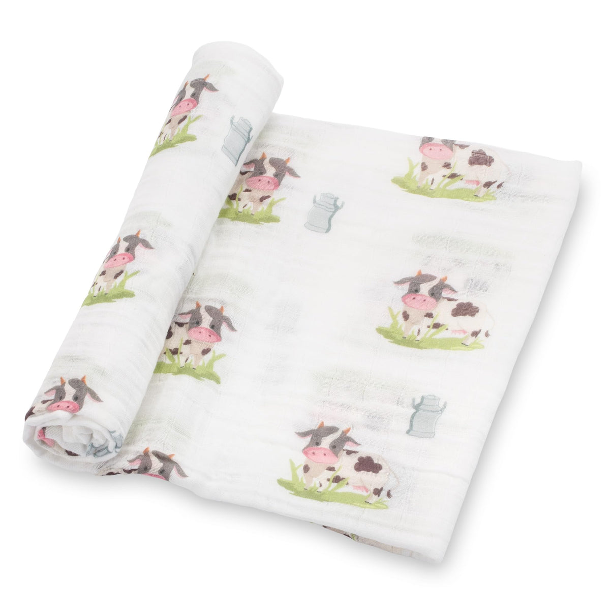 LollyBanks cow print swaddle blanket for cozy farm inspired snuggles