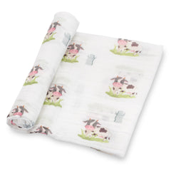LollyBanks cow print swaddle blanket for cozy farm inspired snuggles