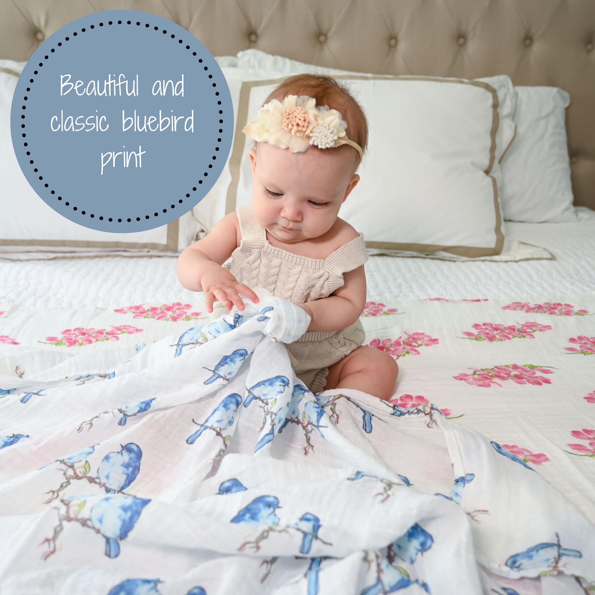 Bluebird blanket decor in the nursery adds warmth and charm.