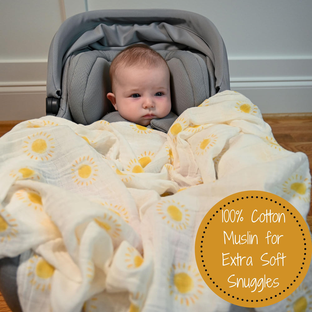 LollyBanks Sunshine Print blanket on stroller offers light, breathable coverage