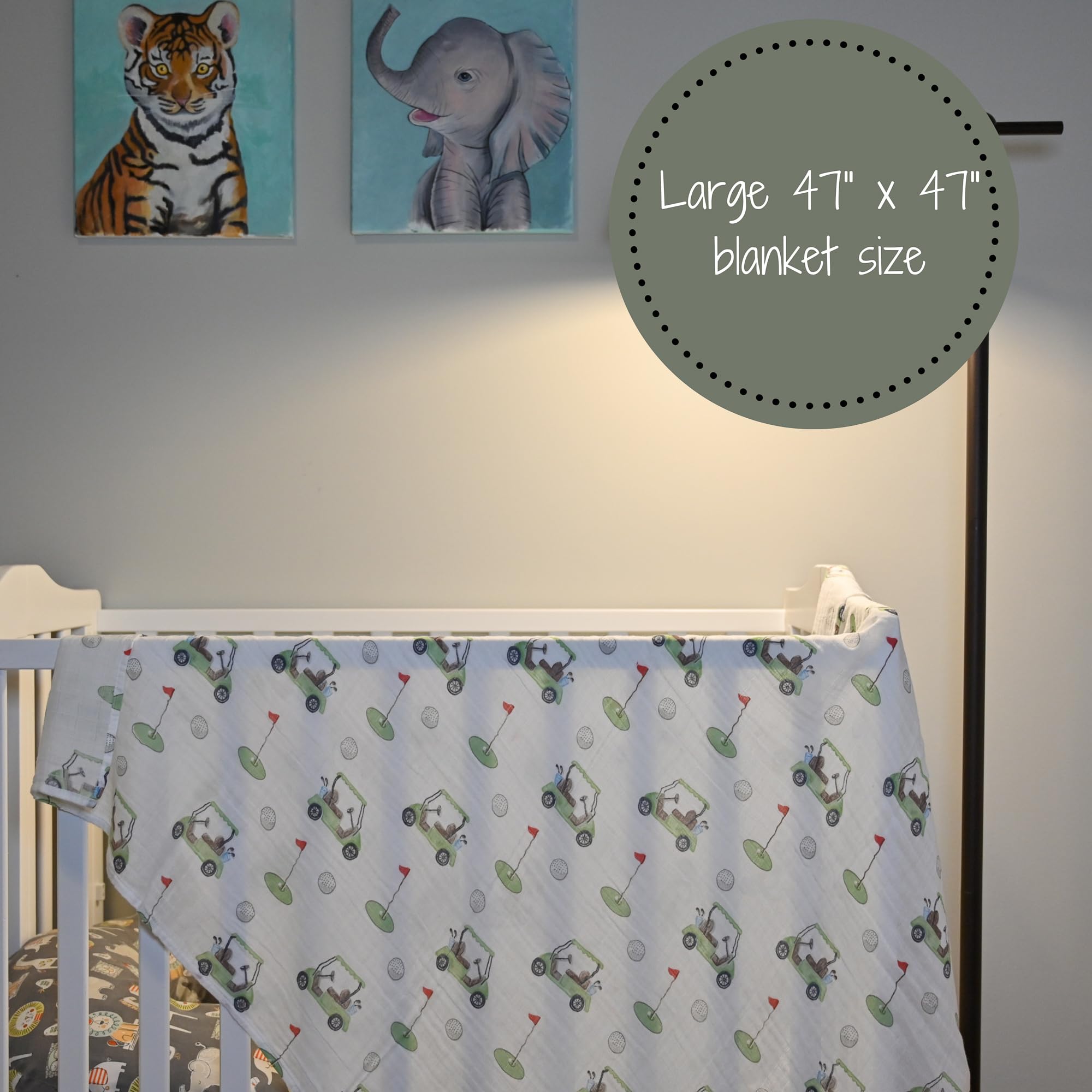 LollyBanks golf print drapes nicely in stroller or crib.