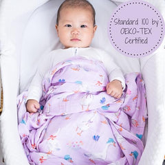 LollyBanks goose print muslin swaddle blanket ideal for snuggles and easy outings