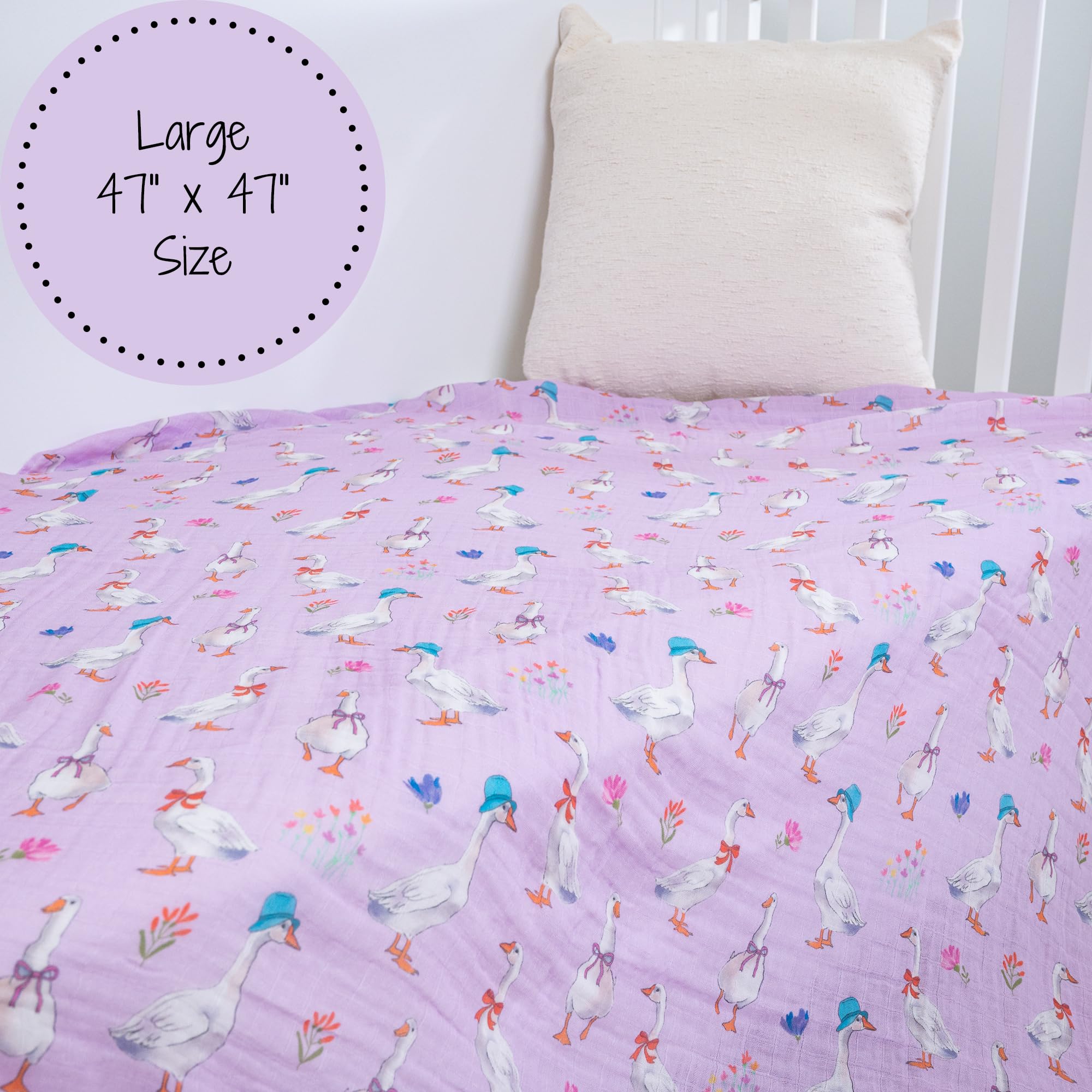 LollyBanks goose print swaddle is OEKO-TEX certified and machine washable