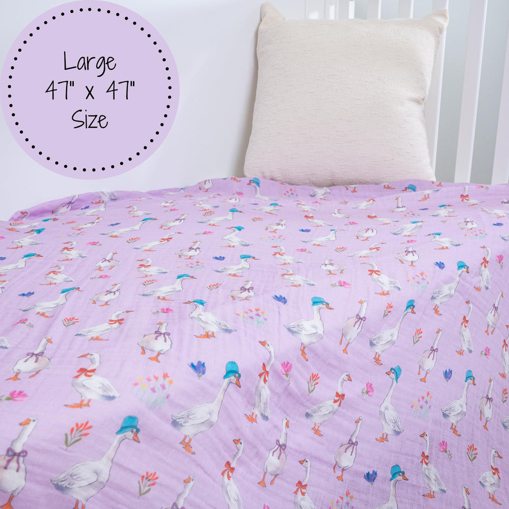 LollyBanks goose print swaddle is OEKO-TEX certified and machine washable