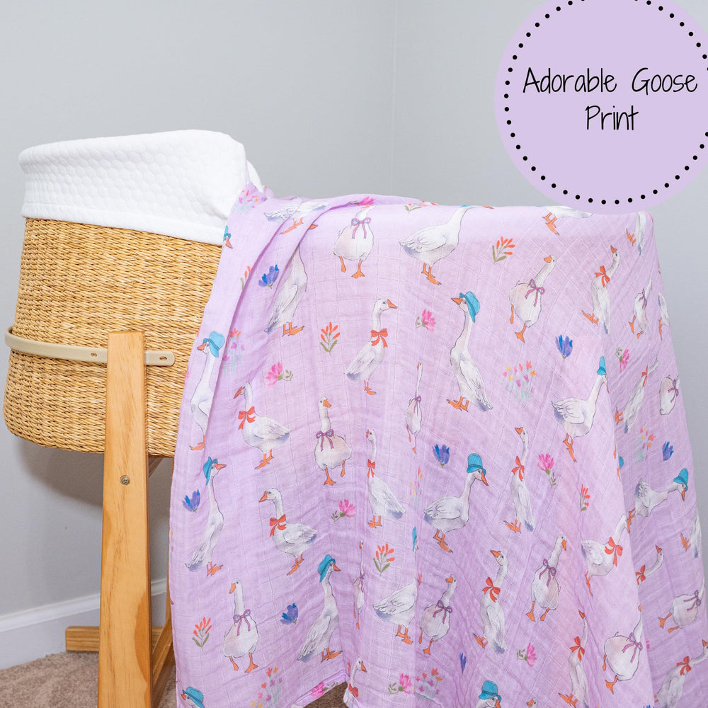 LollyBanks goose print blanket doubles as burp cloth and nursery decor