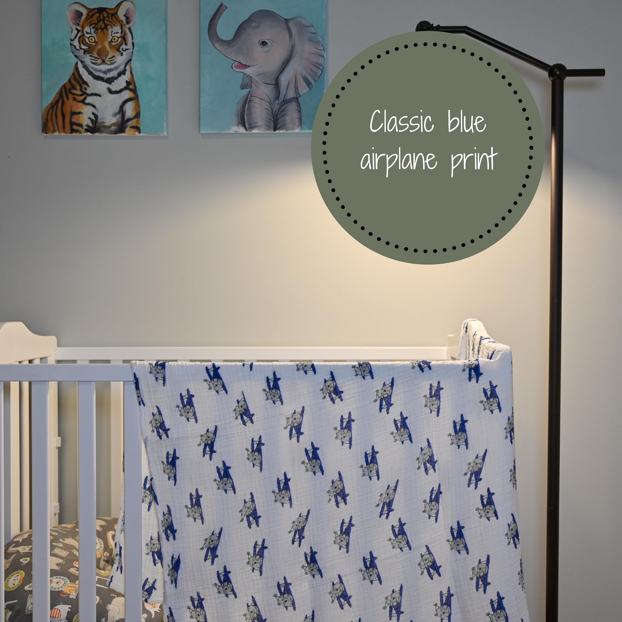 LollyBanks infant nursery pattern swaddle, cute airplane motif for baby gear.