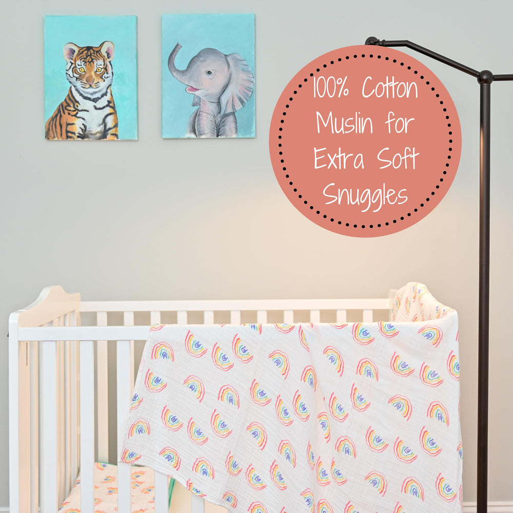 LollyBanks multi-use swaddle doubles as burp cloth and nursery decor.