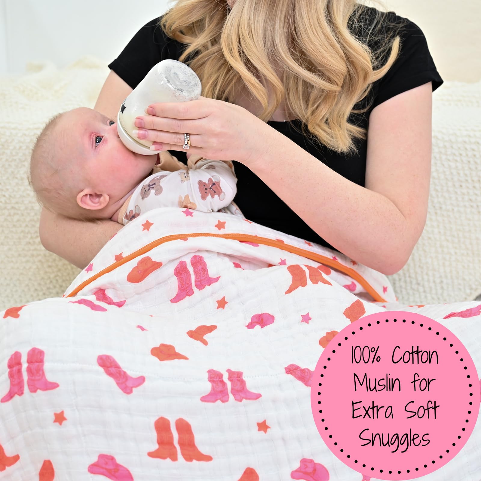 LollyBanks 47x47 muslin blanket offers generous wrap for newborns and toddlers.