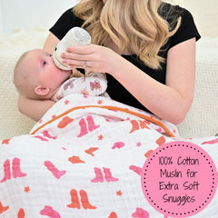 LollyBanks 47x47 muslin blanket offers generous wrap for newborns and toddlers.