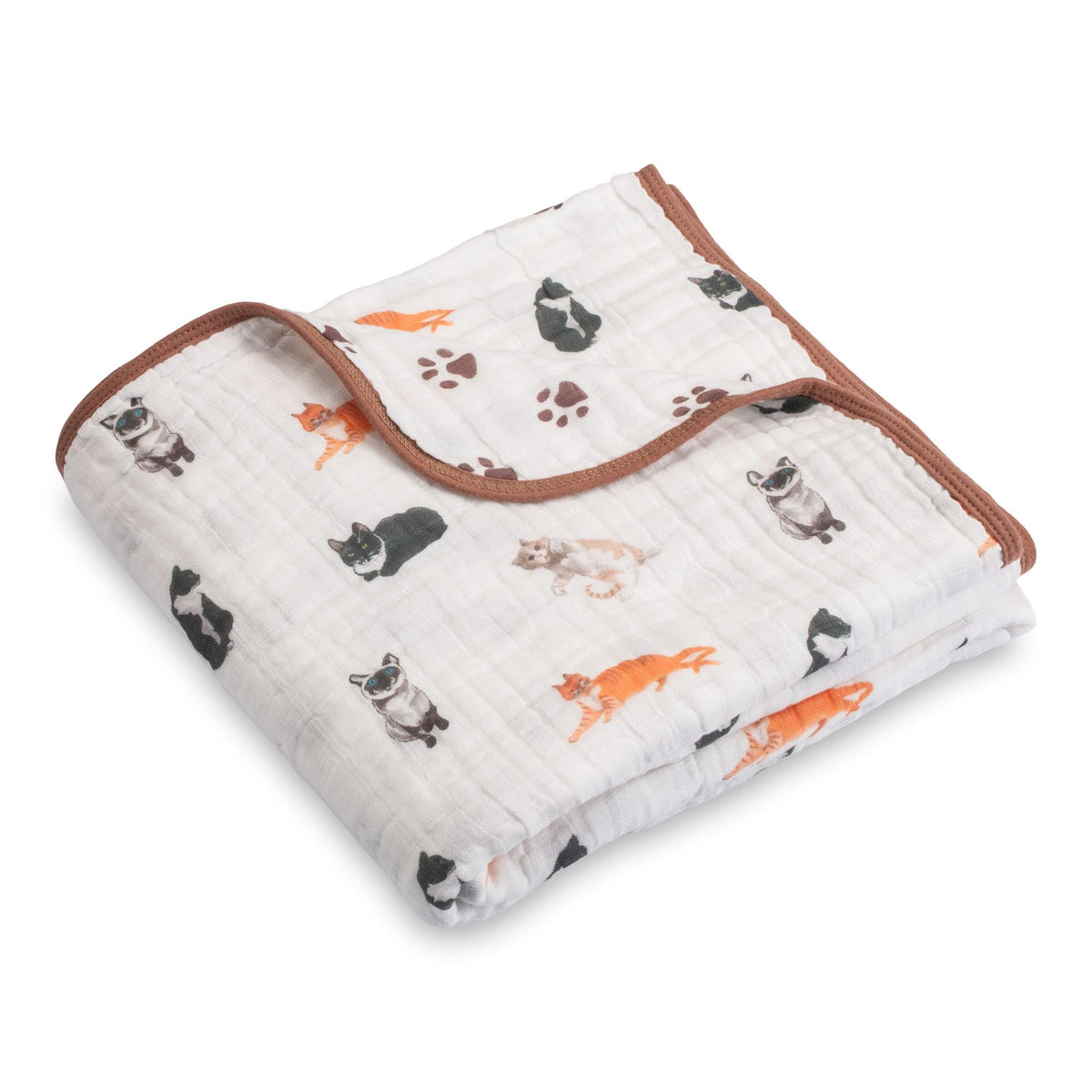 LollyBanks muslin baby blanket with cats print for cozy nursery cuddles.
