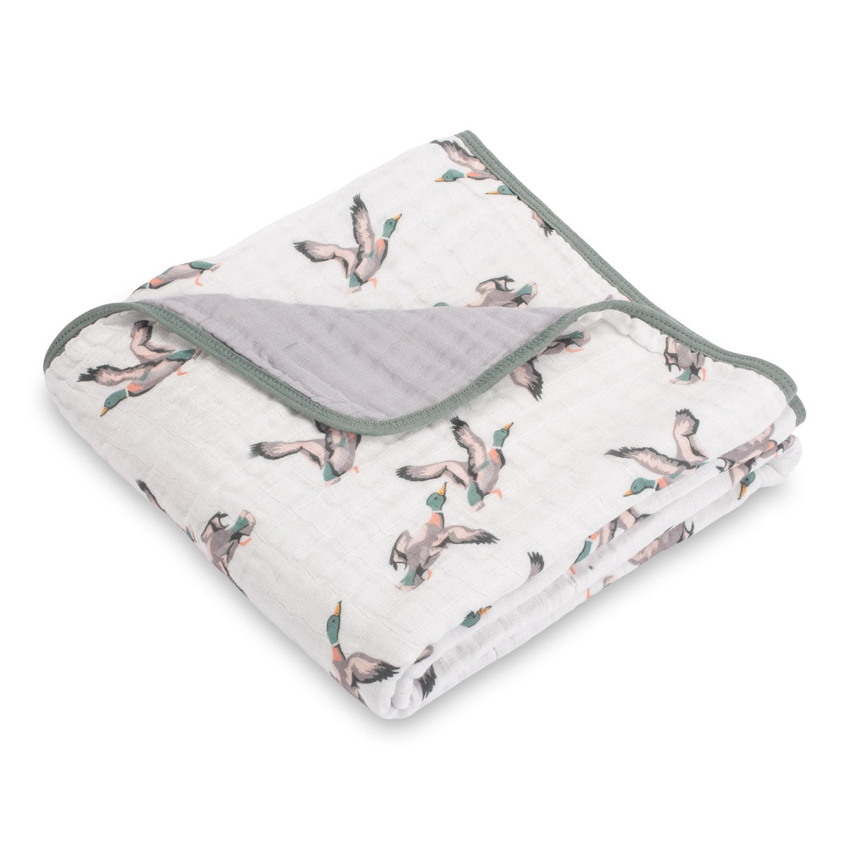 LollyBanks muslin baby blanket with duck print offers cozy warmth for newborns.