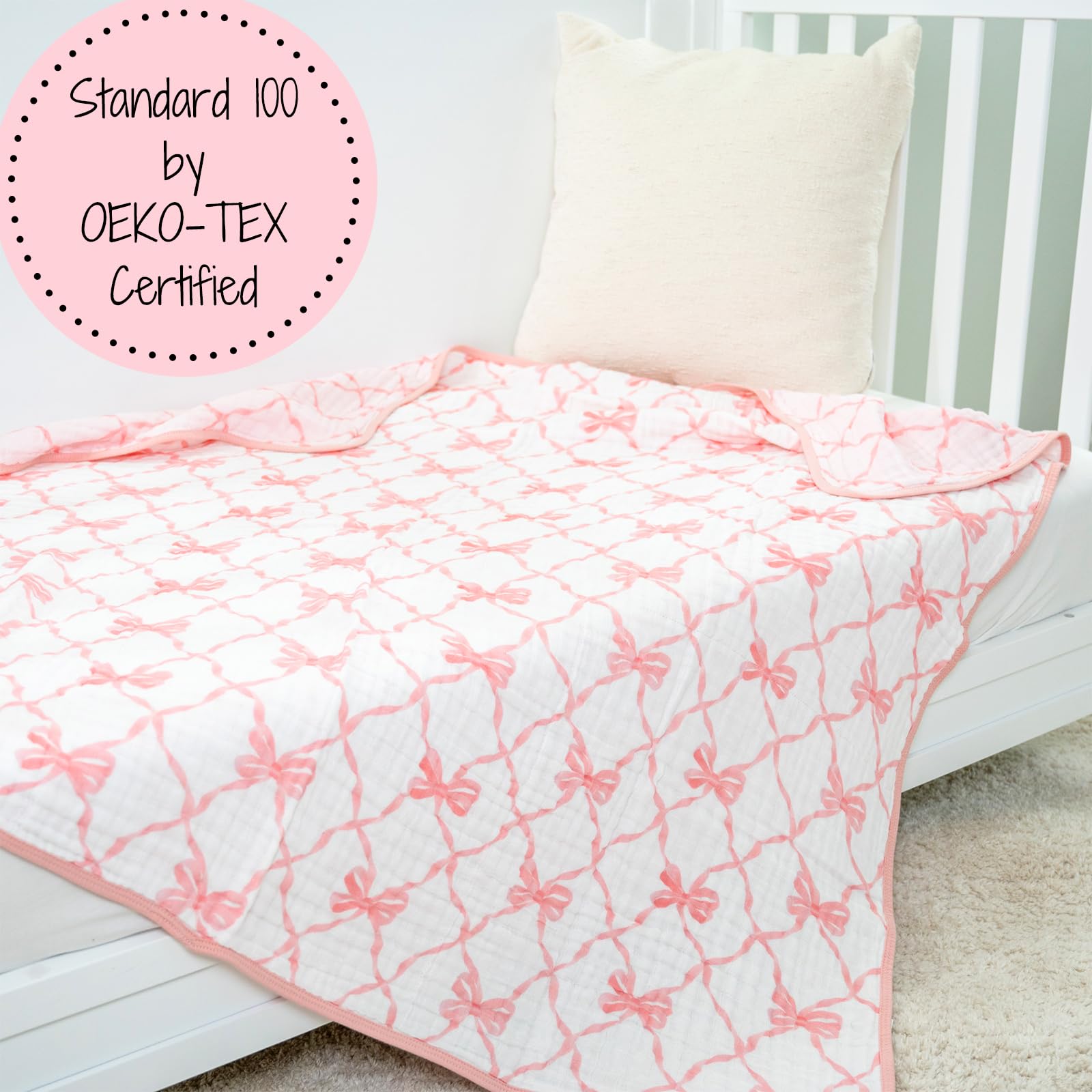 Nap time and travel use of the LollyBanks muslin blanket shown.