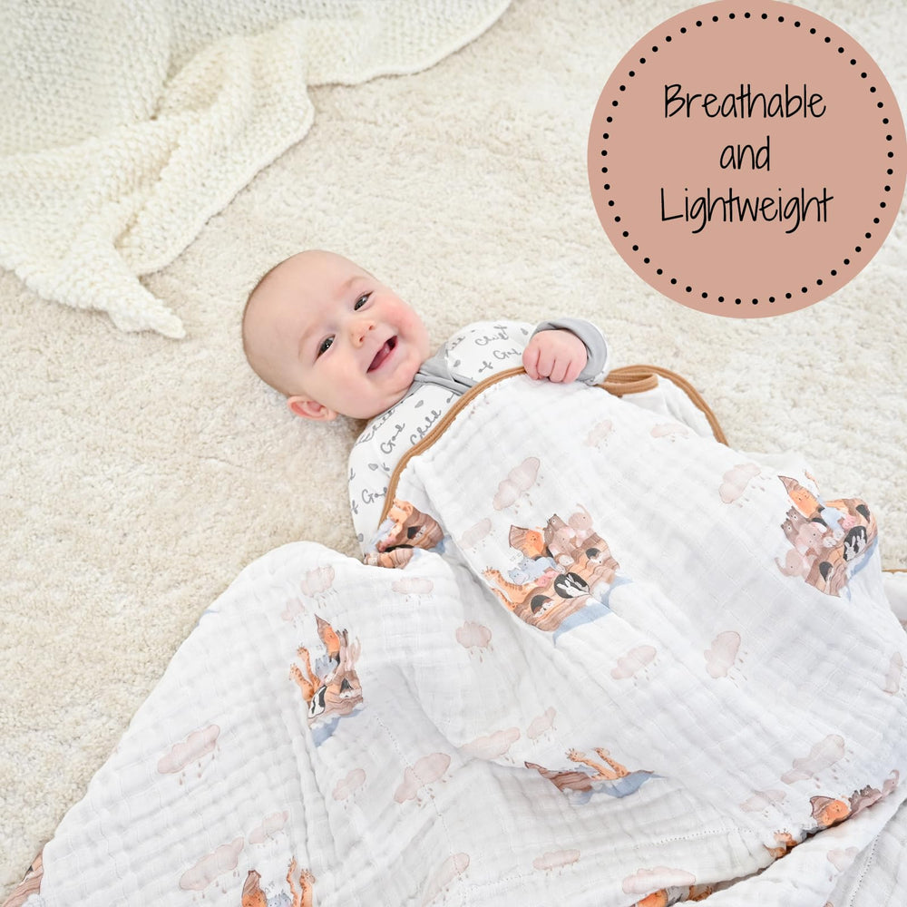 LollyBanks nursery display highlights soft, breathable fabric and Noah's Ark design.