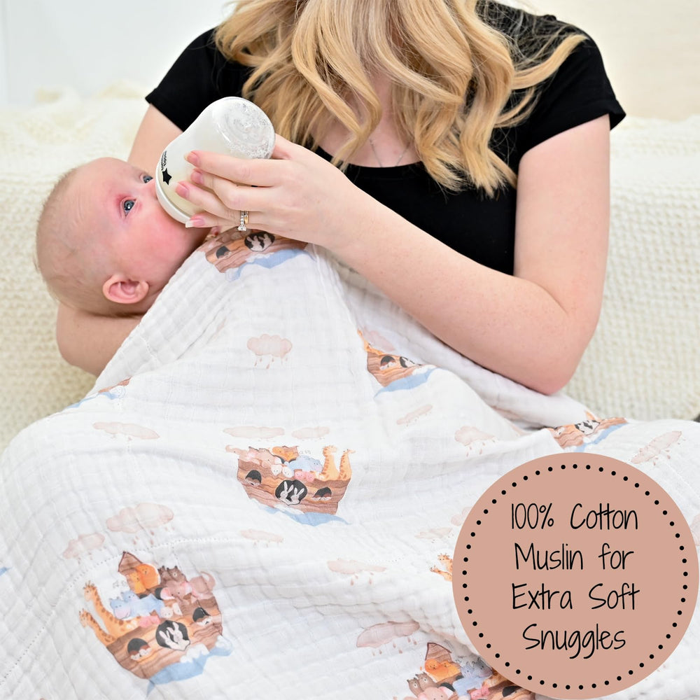 LollyBanks muslin blanket shows organic cotton texture for gentle touch.
