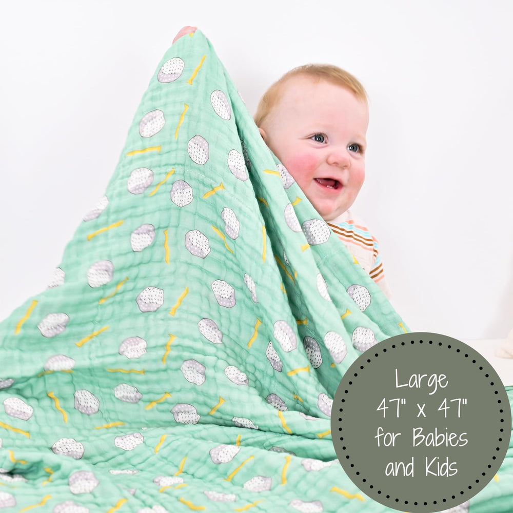 LollyBanks muslin blanket packed for travel, lightweight and portable.