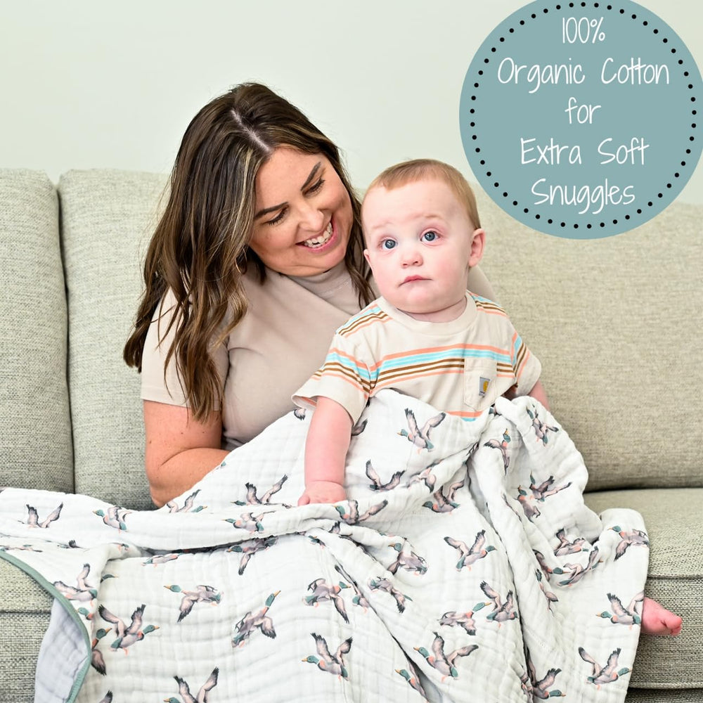 LollyBanks muslin quilt close-up emphasizes soft texture and breathable 100% cotton fabric.