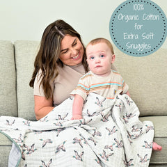 LollyBanks muslin quilt close-up emphasizes soft texture and breathable 100% cotton fabric.