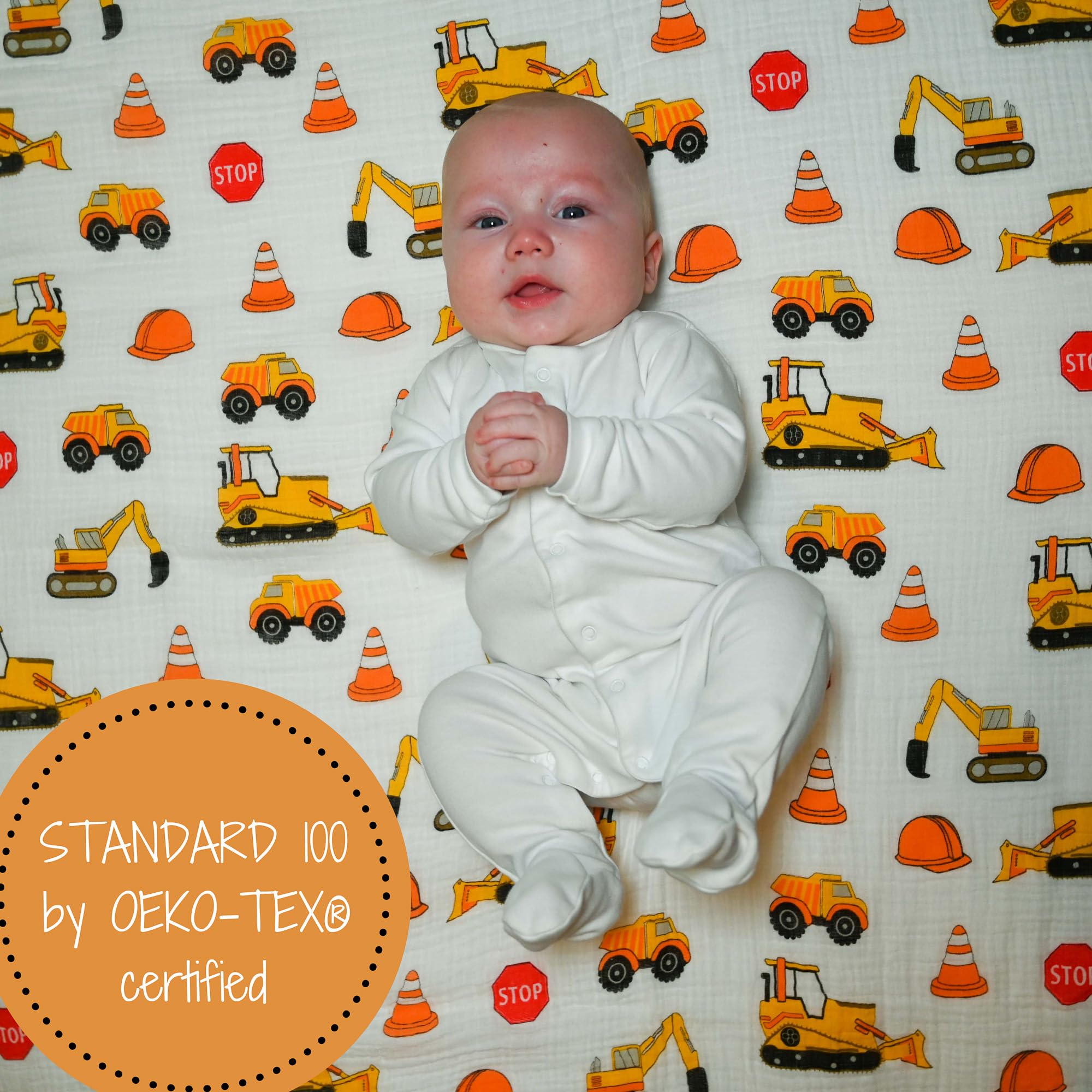 LollyBanks construction print blankets for quick burp cloth and snuggle moments.