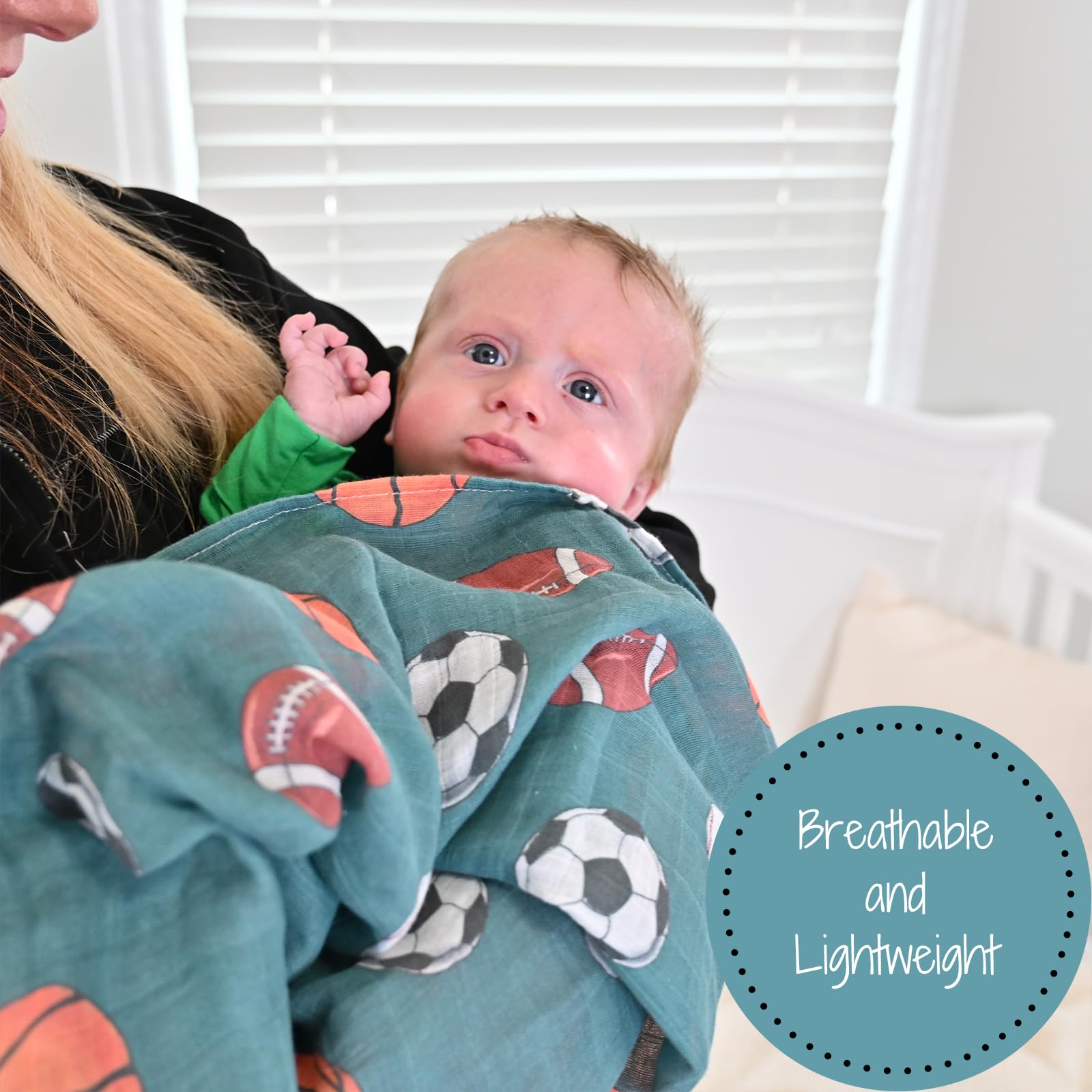 LollyBanks Muslin Swaddle breathable fabric keeps baby cool and comfy.