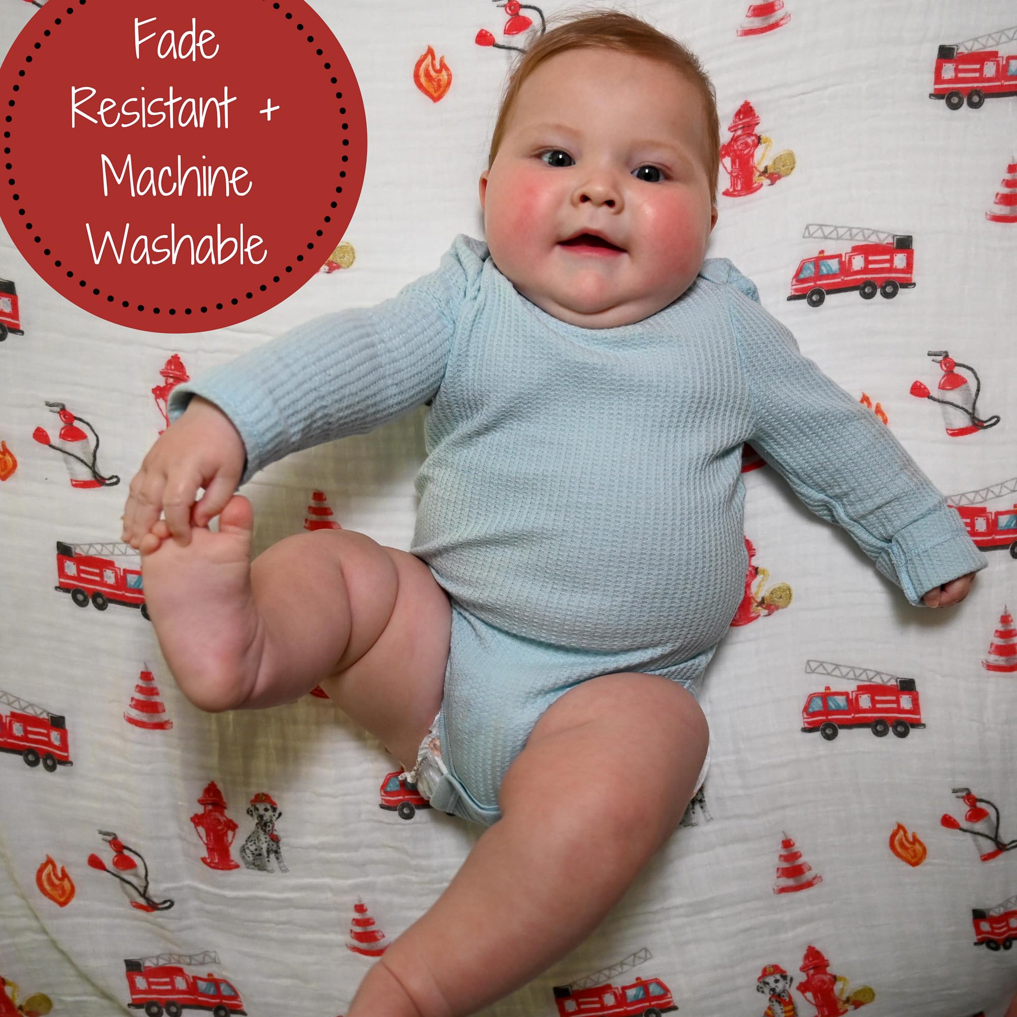 Fireman dog motif blanket adds playful nursery style for baby boys