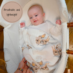 LollyBanks script-child-of-god swaddle fabric detail for soothing cuddles