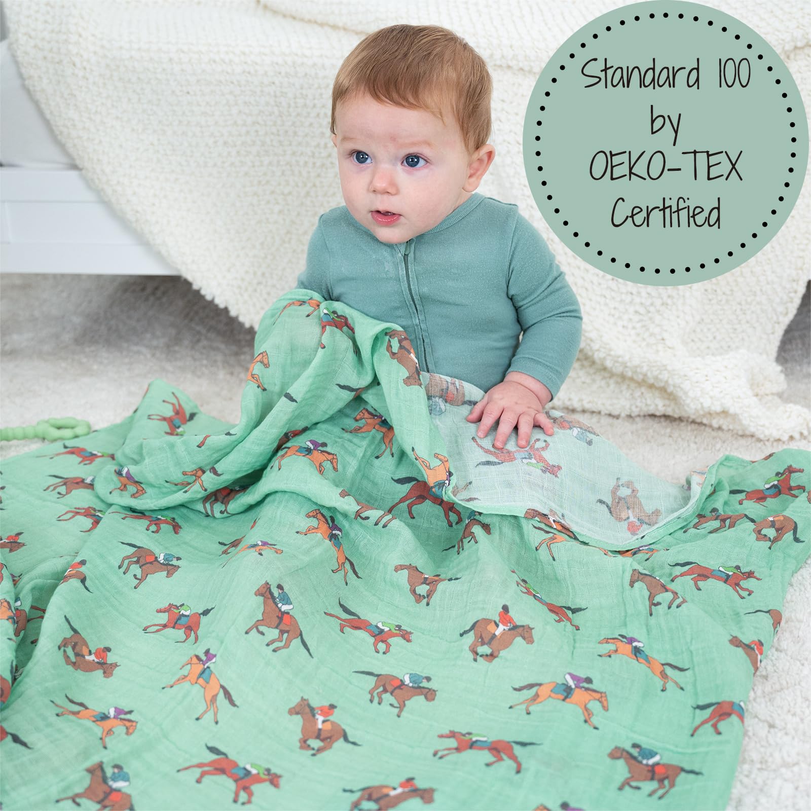 LollyBanks 100% cotton muslin swaddle shows soft breathable fabric for naps.