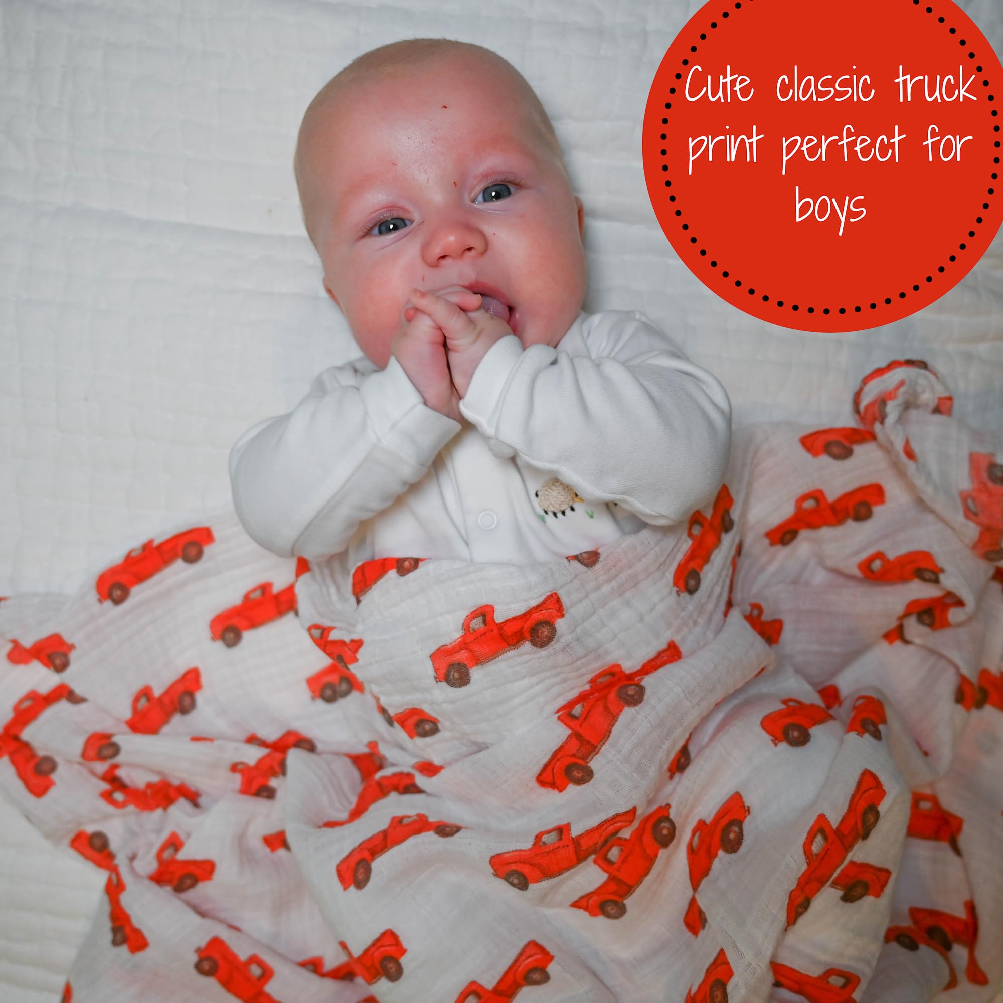 Baby wrapped in LollyBanks muslin swaddle blanket highlighting gentle warmth and security.