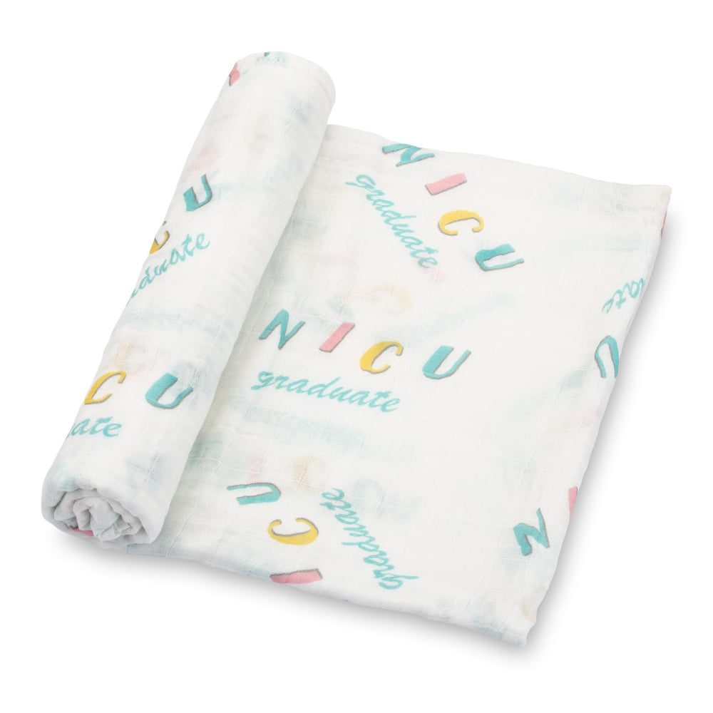 LollyBanks NICU-inspired swaddle blanket close-up showing breathable cotton muslin for comfort.