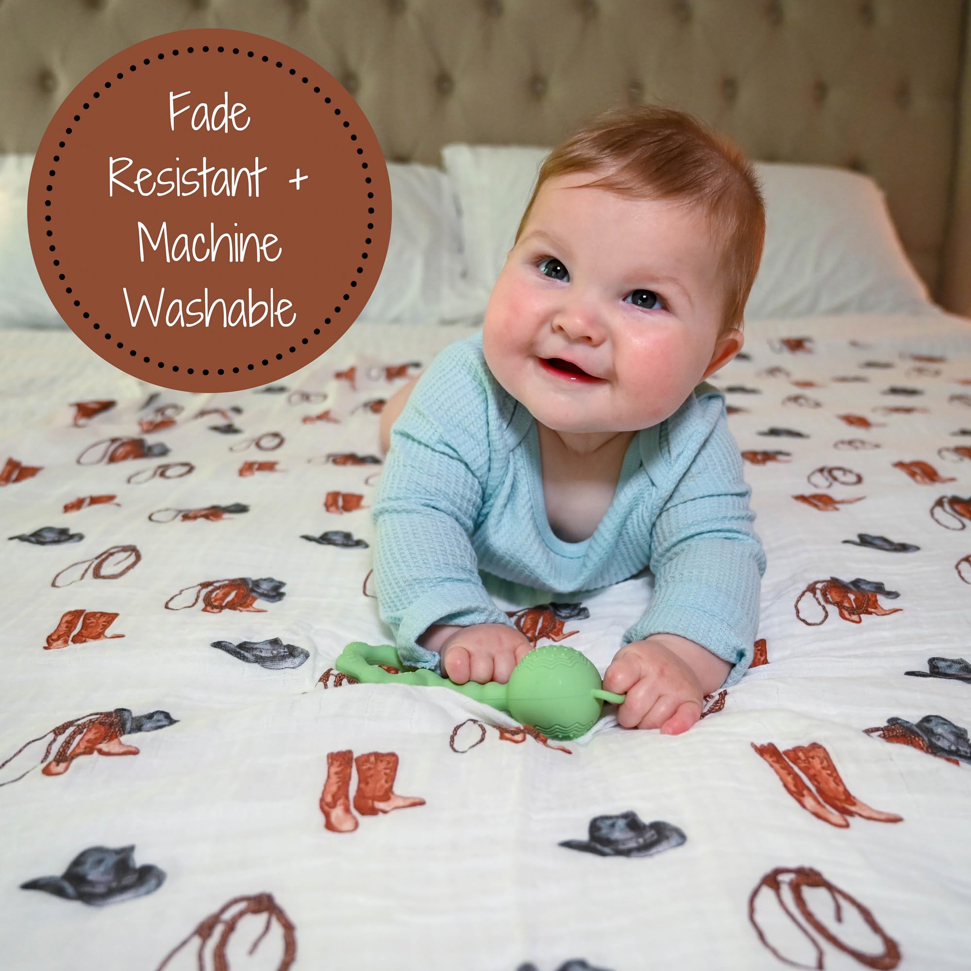 LollyBanks nursery crib decor with cowboy boot blanket accessory