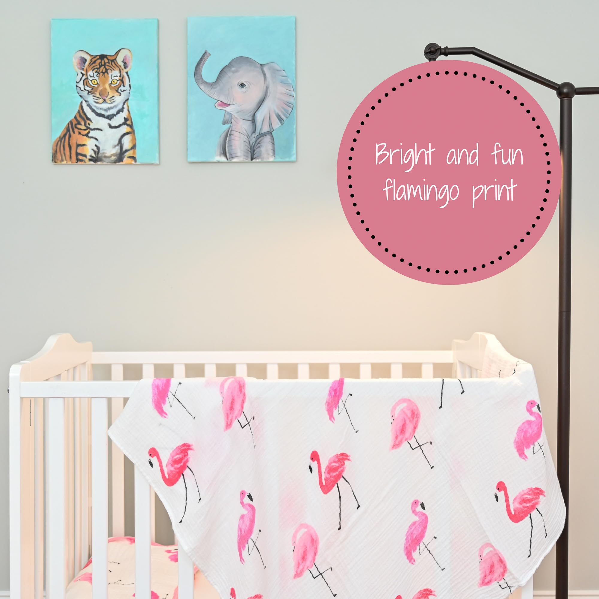 LollyBanks nursery decor swaddle doubles as a crib accent