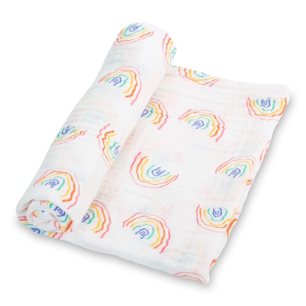 LollyBanks rainbow hand-drawn design swaddle keeps baby cozy and photo-ready.