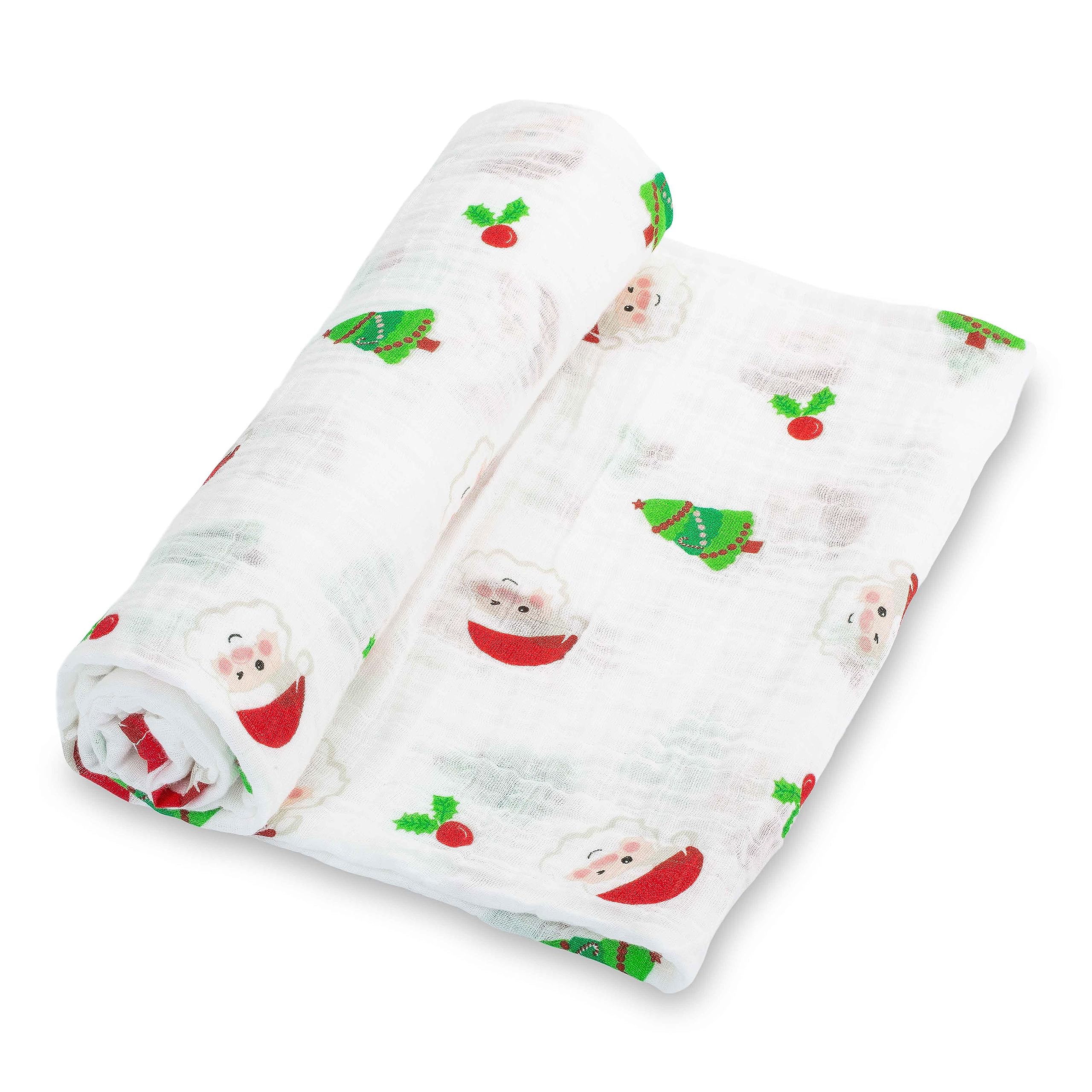 LollyBanks Santa print swaddle blanket—soft wrap for newborn comfort and holiday charm.