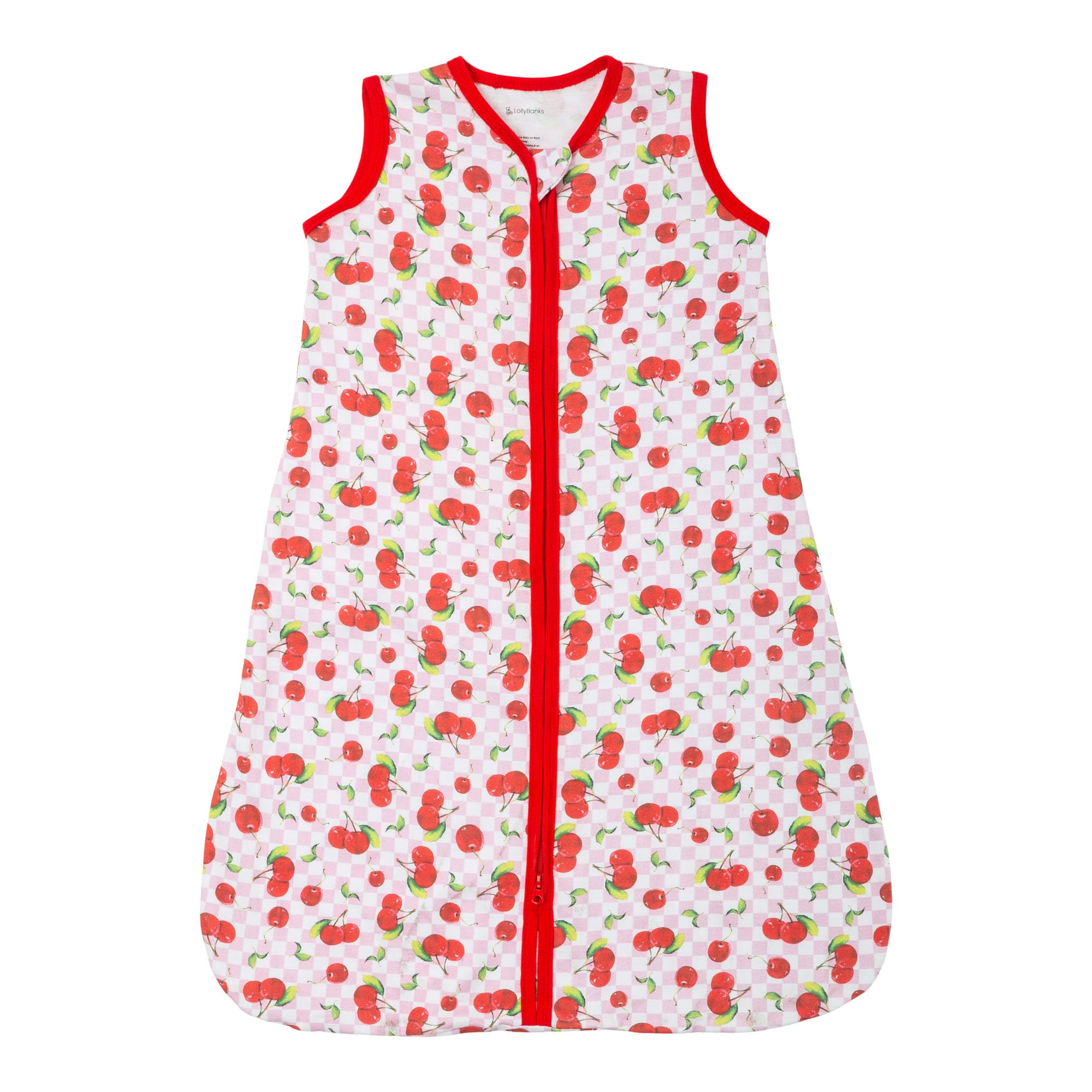 LollyBanks Sleep Sack cherry print close-up, playful design for cozy bedtime