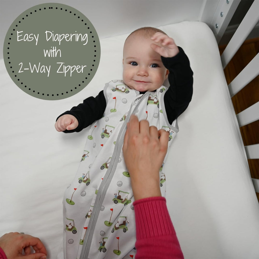 LollyBanks Sleep Sack golf-pattern print adds playful gender-neutral style