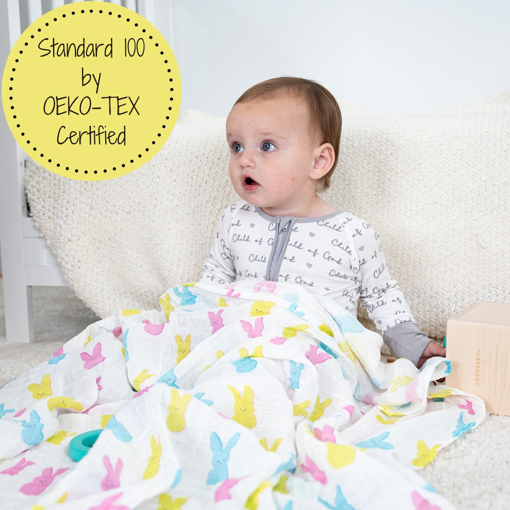 LollyBanks soft 100% cotton muslin swaddle for newborn comfort.