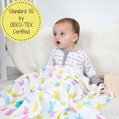 LollyBanks soft 100% cotton muslin swaddle for newborn comfort.