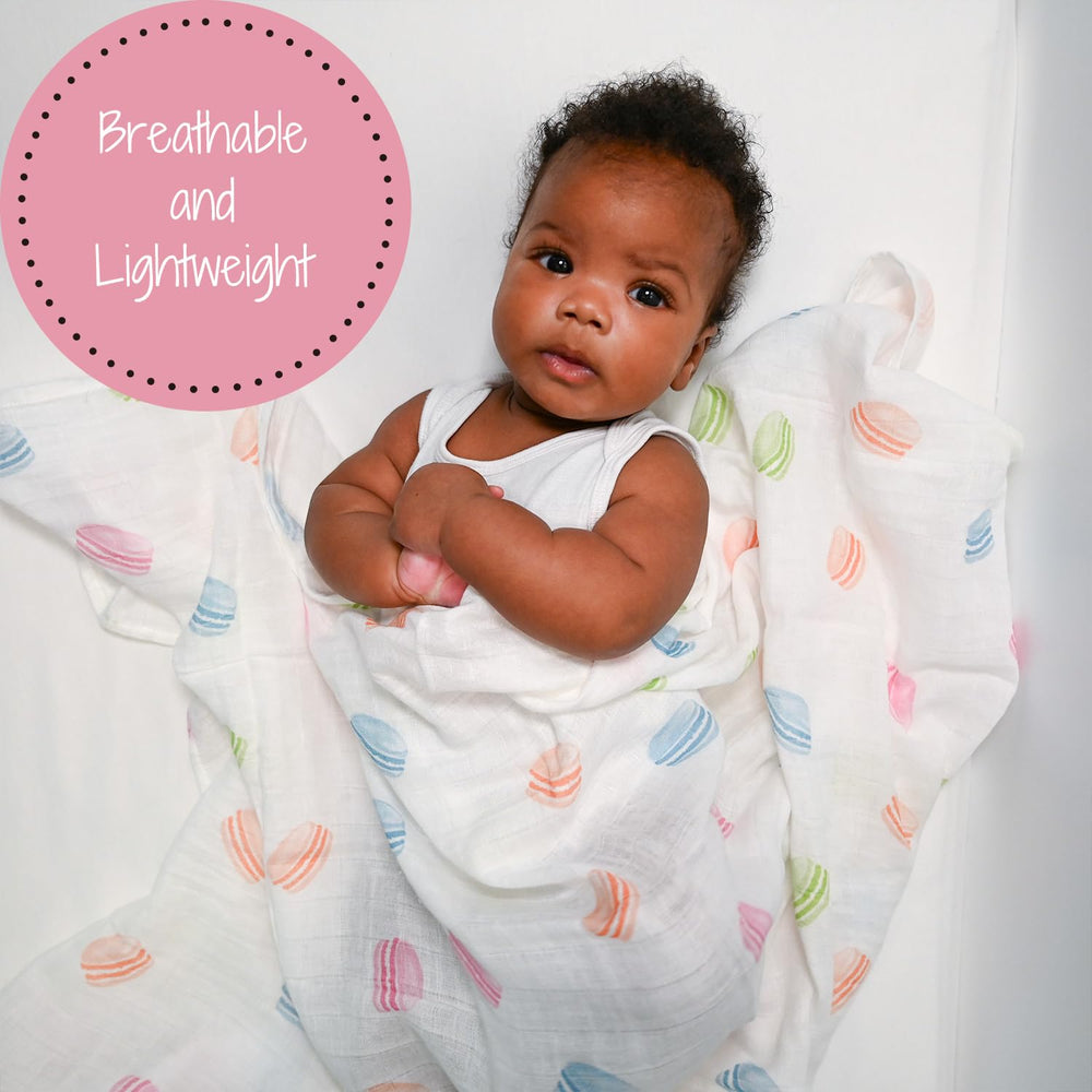 LollyBanks swaddle close-up showing soft cotton muslin texture and print