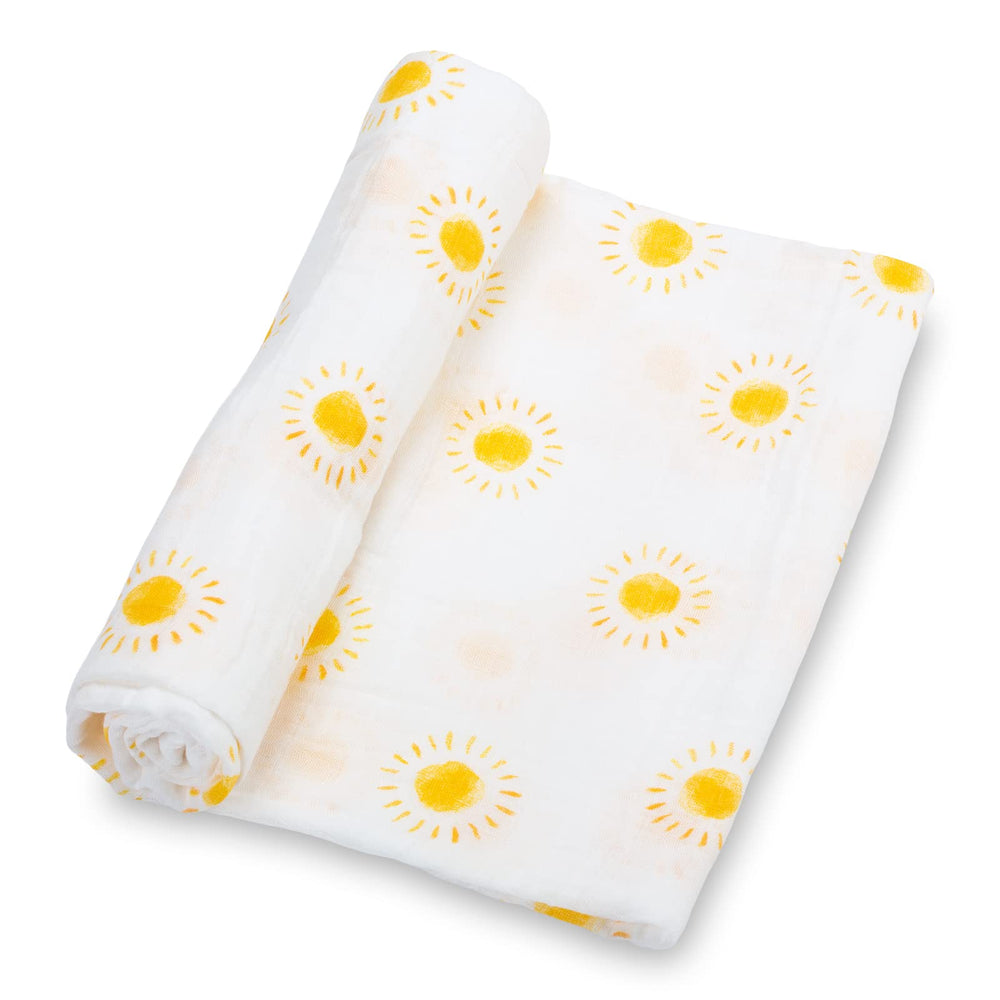 LollyBanks Sunshine Print baby blanket on crib provides soft, breathable warmth