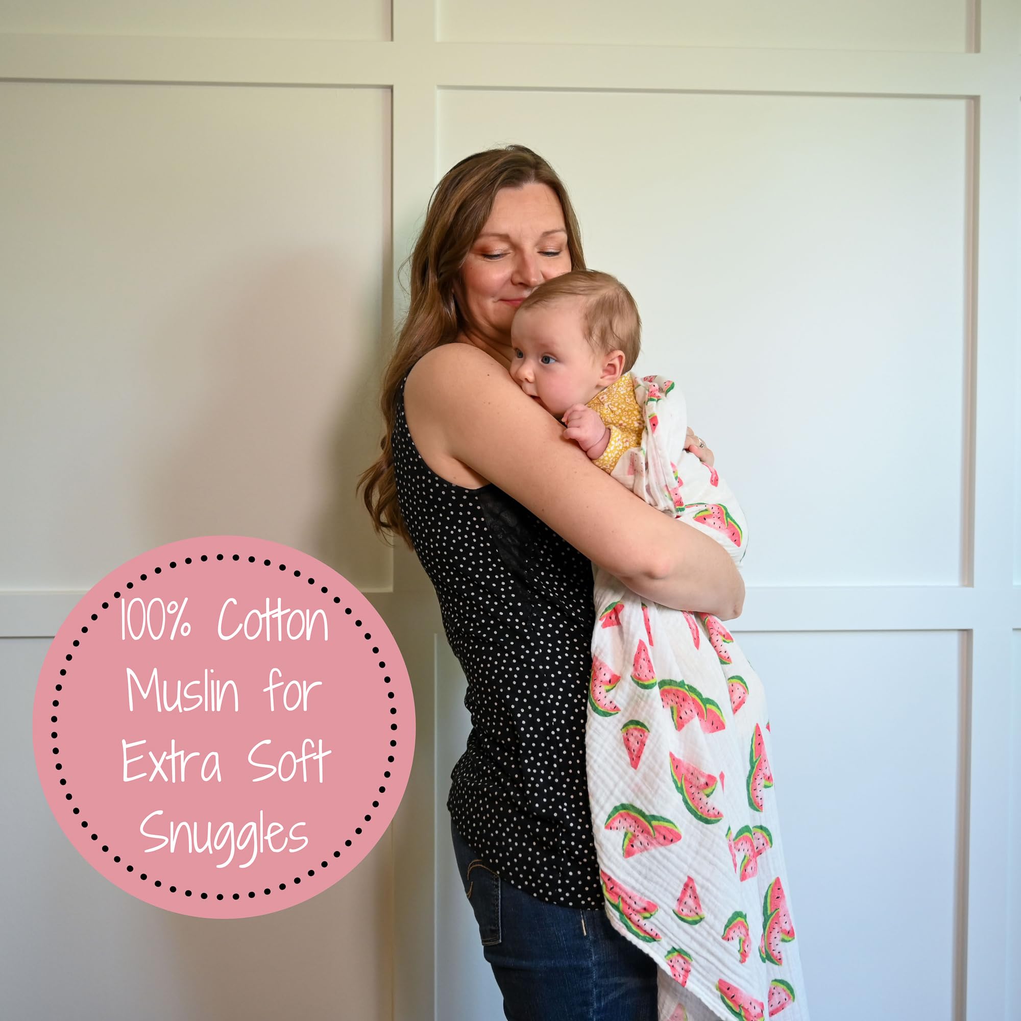 LollyBanks 47x47 inch swaddle provides generous coverage for secure wrapping